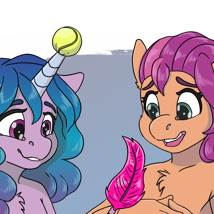Izzy Moonbow and Sunny Starcout with Tickle Feather
