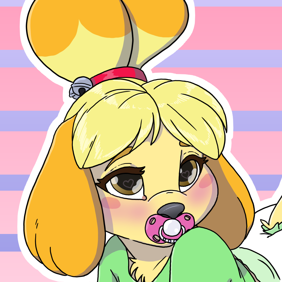 Isabelle is silenced by a pacifier.
