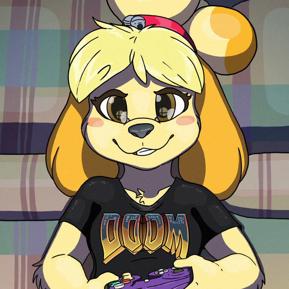 Isabelle playing videogames.